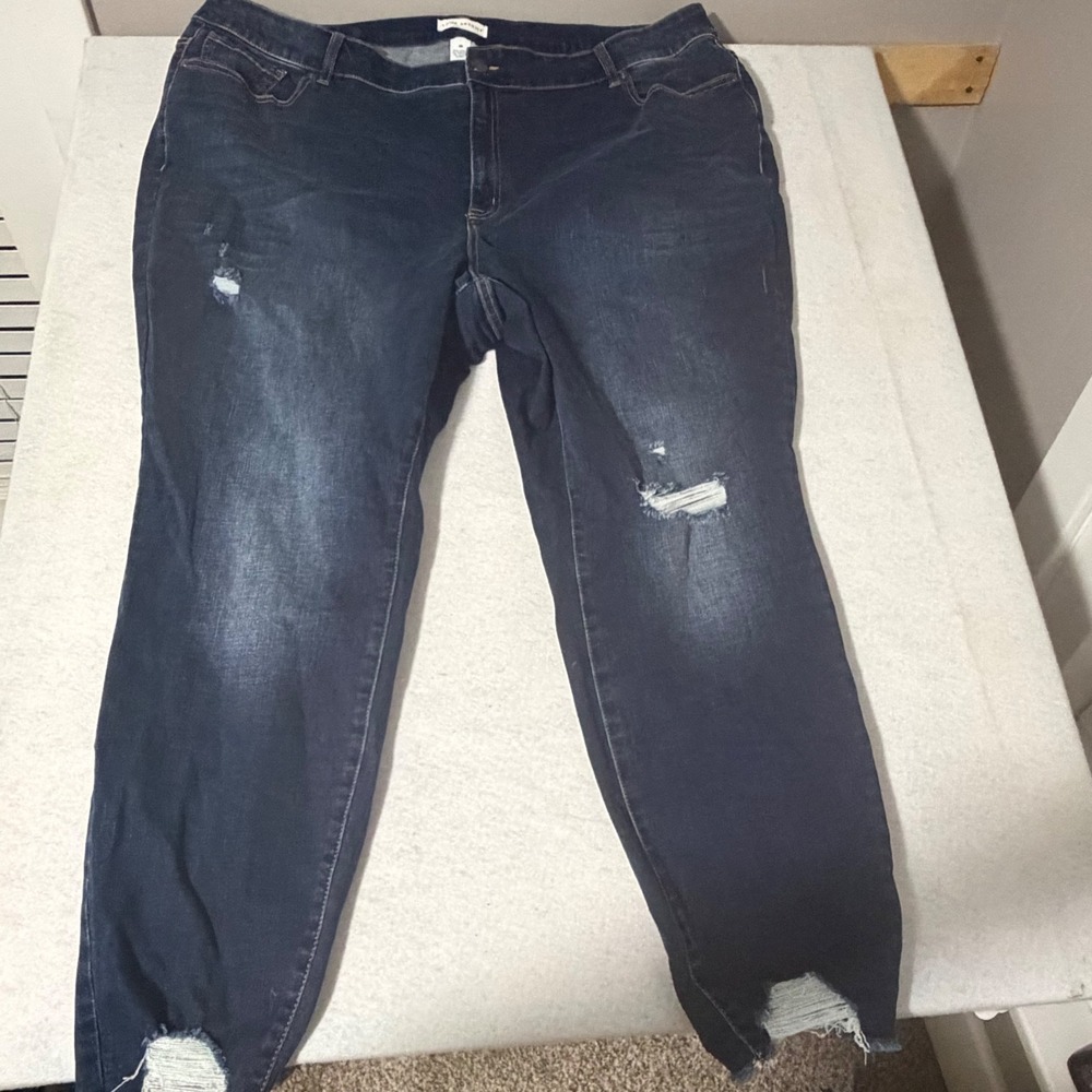 Lane Bryant 28 Curvy High Rise Skinny Flex Magic Waistband Distressed Jeans Blue